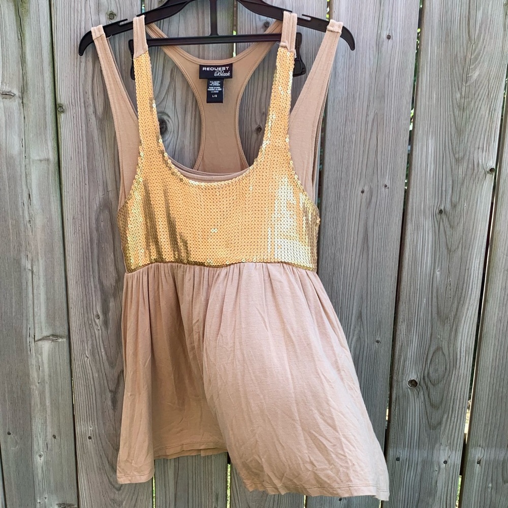 Request Black Brand Gold Sequin Tank Top Size Large LG